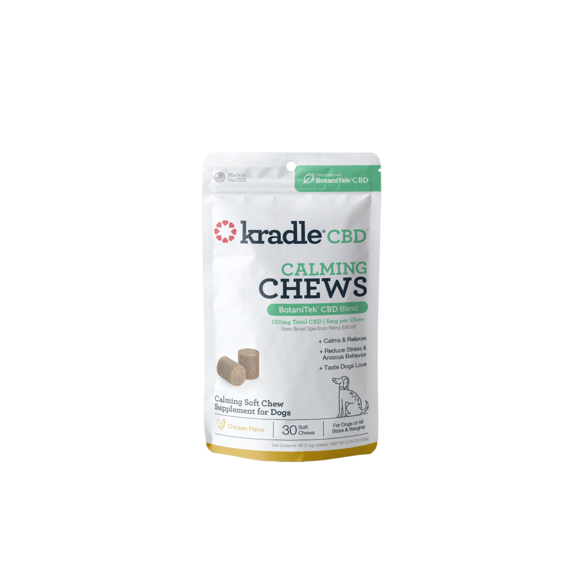 Kradle Calming CBD Dog Chews 5mg Chicken 30Ct Bag 850038315313
