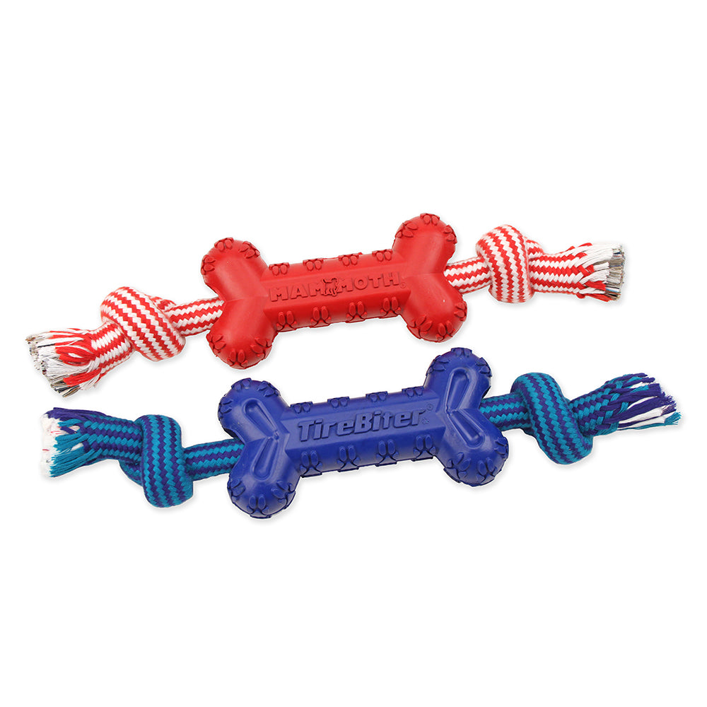 Mammoth Pet Products TireBiter Advanced Color Bone w/Extra Rope Dog Toy Large, 7.25 in 746772360231