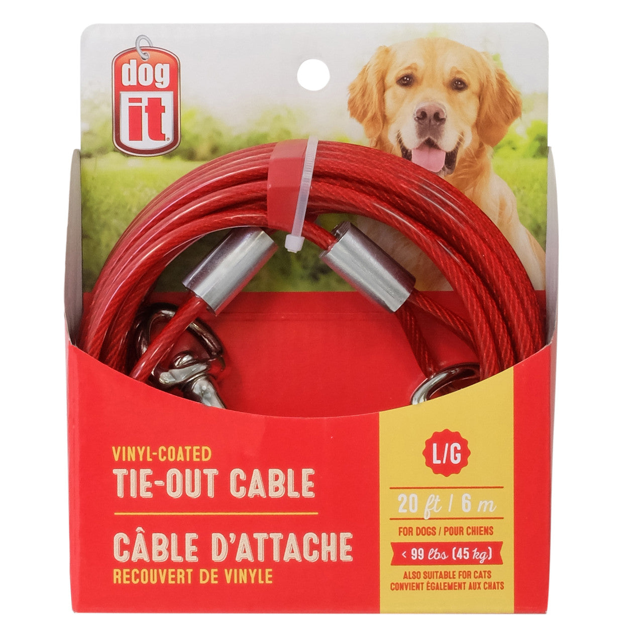 Dogit Tie-Out Cable, Large, 20', Red 022517717936