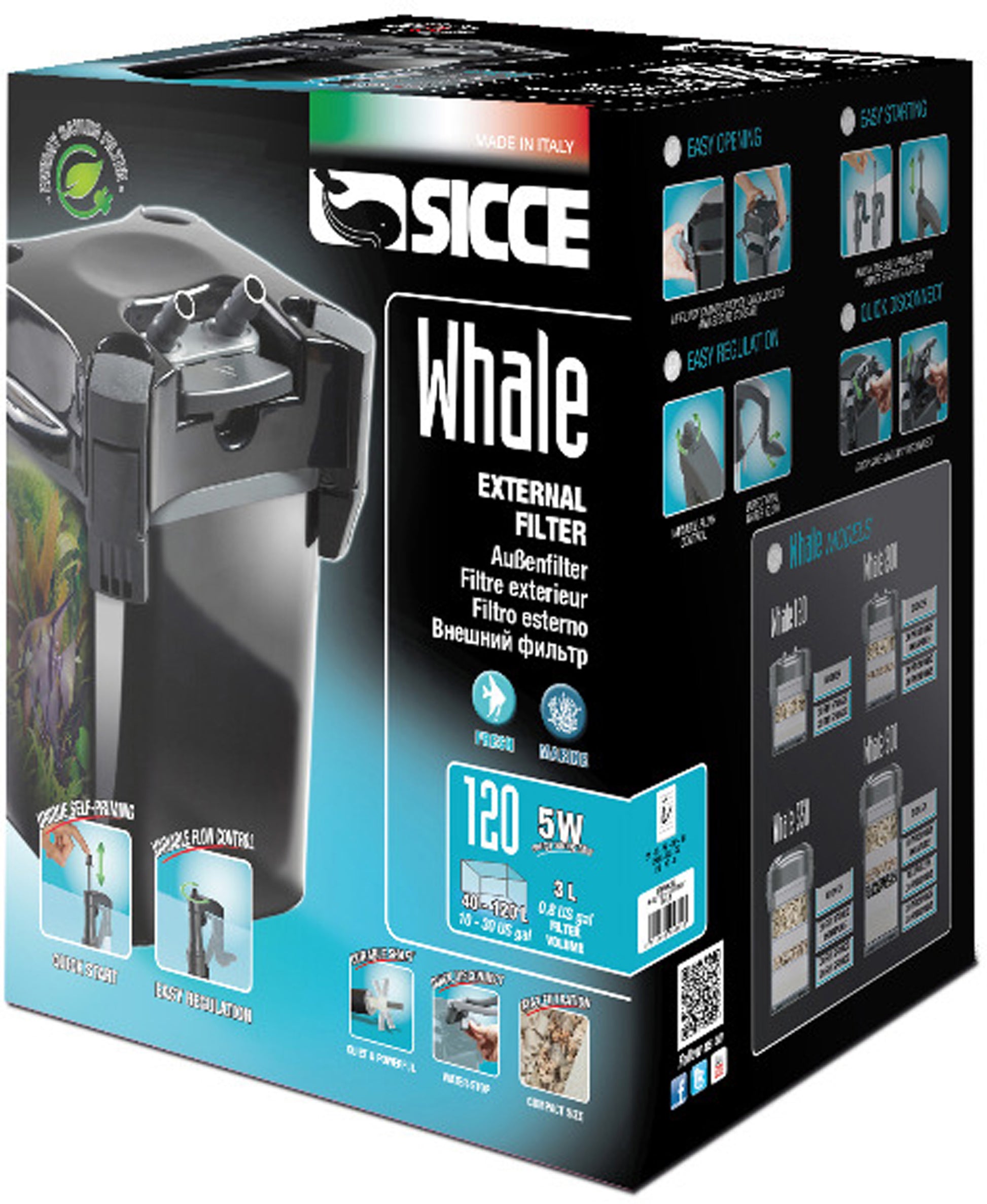 Sicce WHALE 120 Canister Filter - up to 30 gallon aquariums - 140 GPH 8011469957097