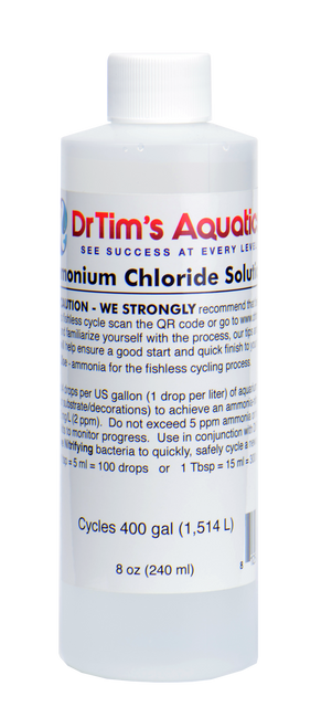 Dr. Tim’s Aquatics Ammonium Chloride Solution for Fishless Cycling Fish Additive 8 oz - Aquarium