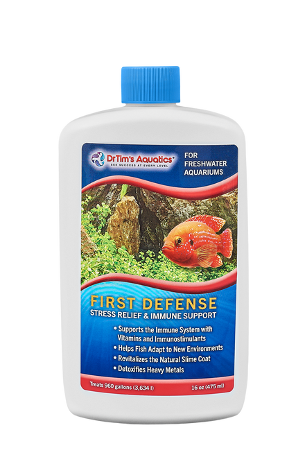 Dr. Tim’s Aquatics First Defense Fish Stress Relief & Immune Support for Freshwater Aquarium 16 fl. oz