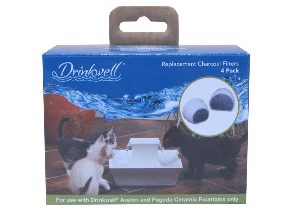Drinkwell Single Cell Charcoal Replacement Filters for Avalon & Pagoda Ceramic Fountains White 4 Pack