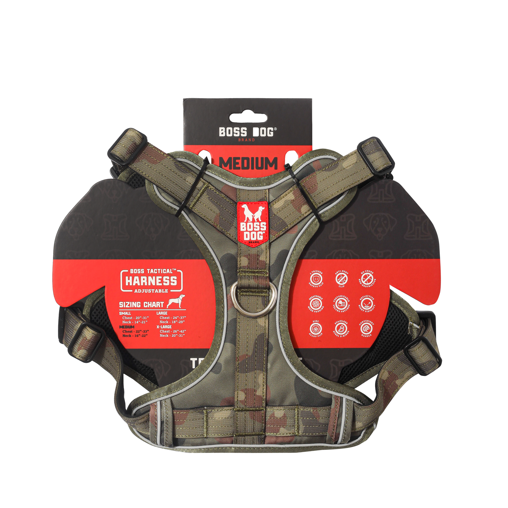 Boss Dog Tactical Dog Harness Green Camo Medium 850065051499