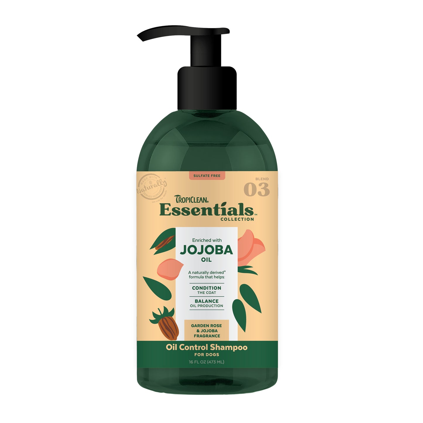 TropiClean Essentials Jojoba Oil Shampoo for Dogs 16 oz 645095004184