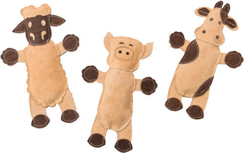Dura - Fused Leather Barnyard Dog Toy Assorted Brown Tan 11