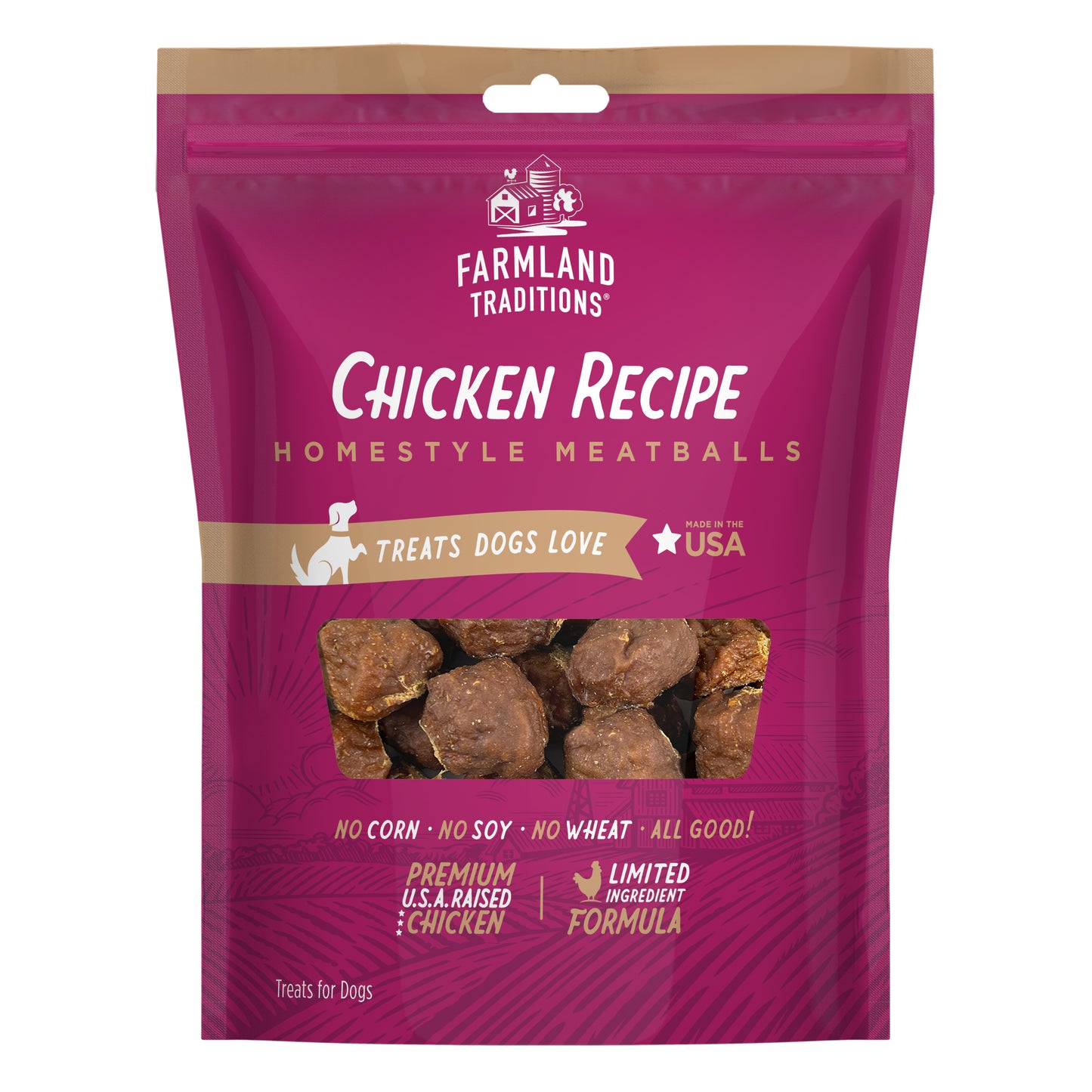 Farmland Traditions Homestyle Meatballs Dog Treats Chicken 16 oz 884713003097
