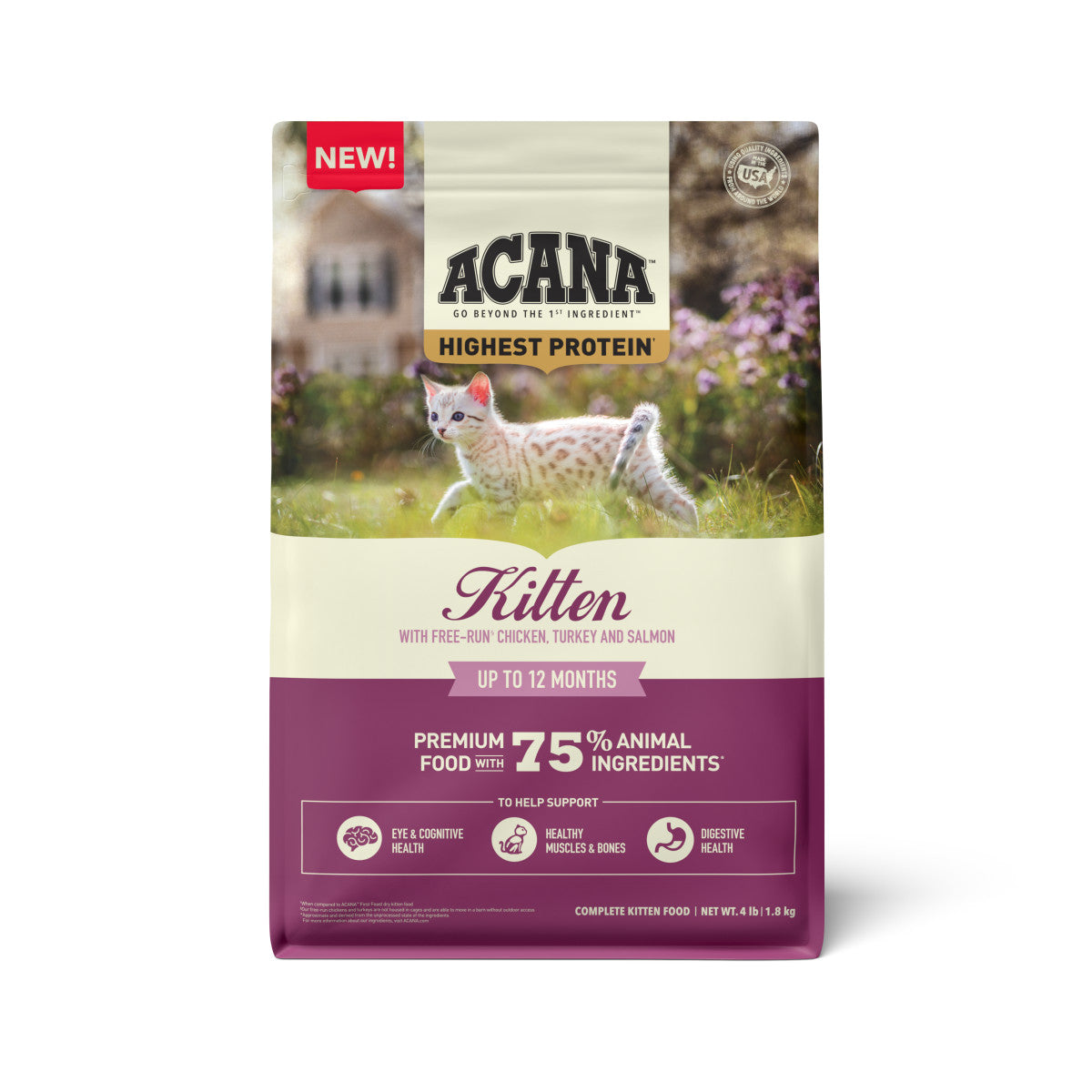 Acana Highest Protein Dry Kitten Food Chicken, Turkey & Salmon 4 lb 064992723170