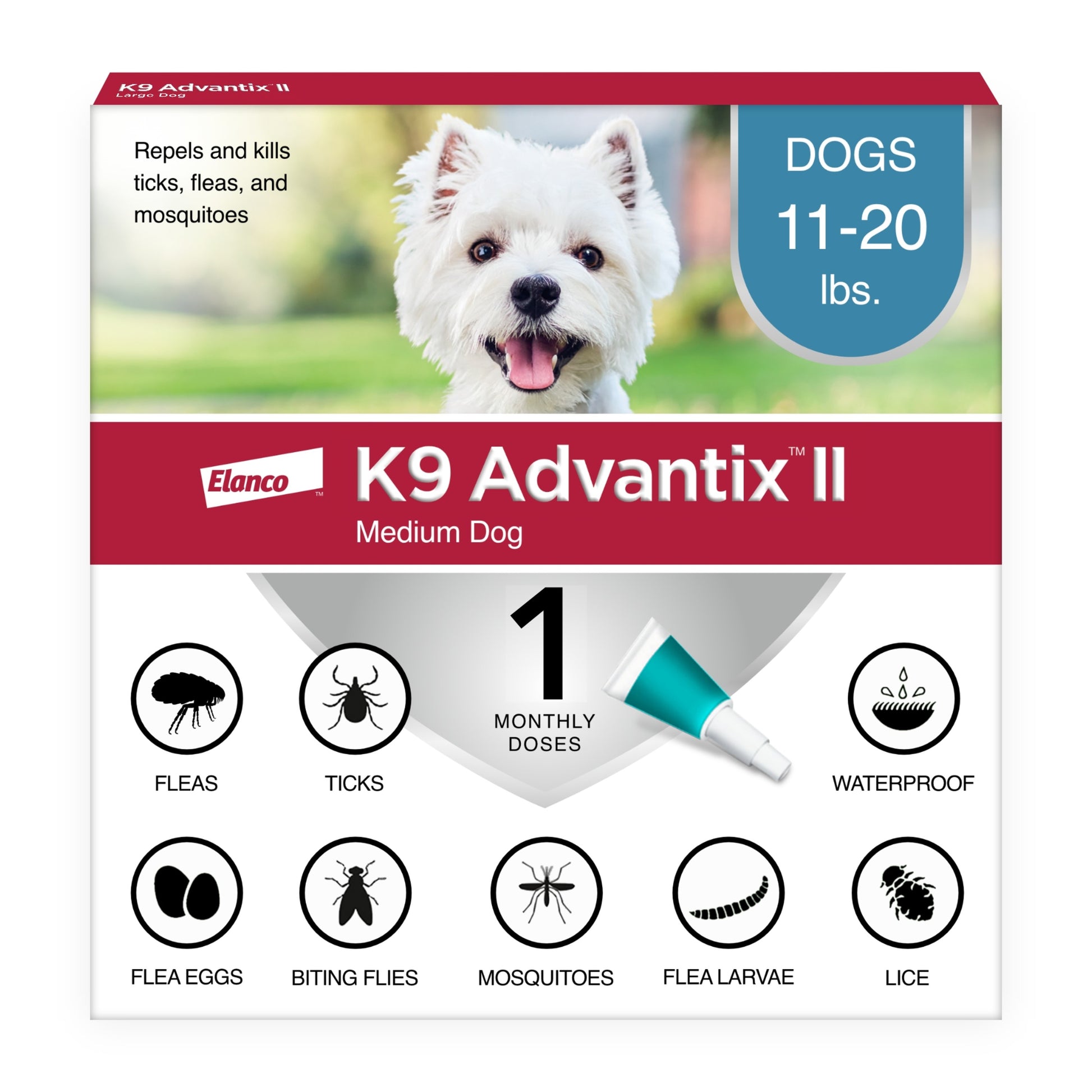 Elanco K9 Advantix II Topical Flea, Tick & Mosquito Treatment & Prevention for Dogs 1-Month Supply Medium Dogs (11-20 Lbs) 724089114921