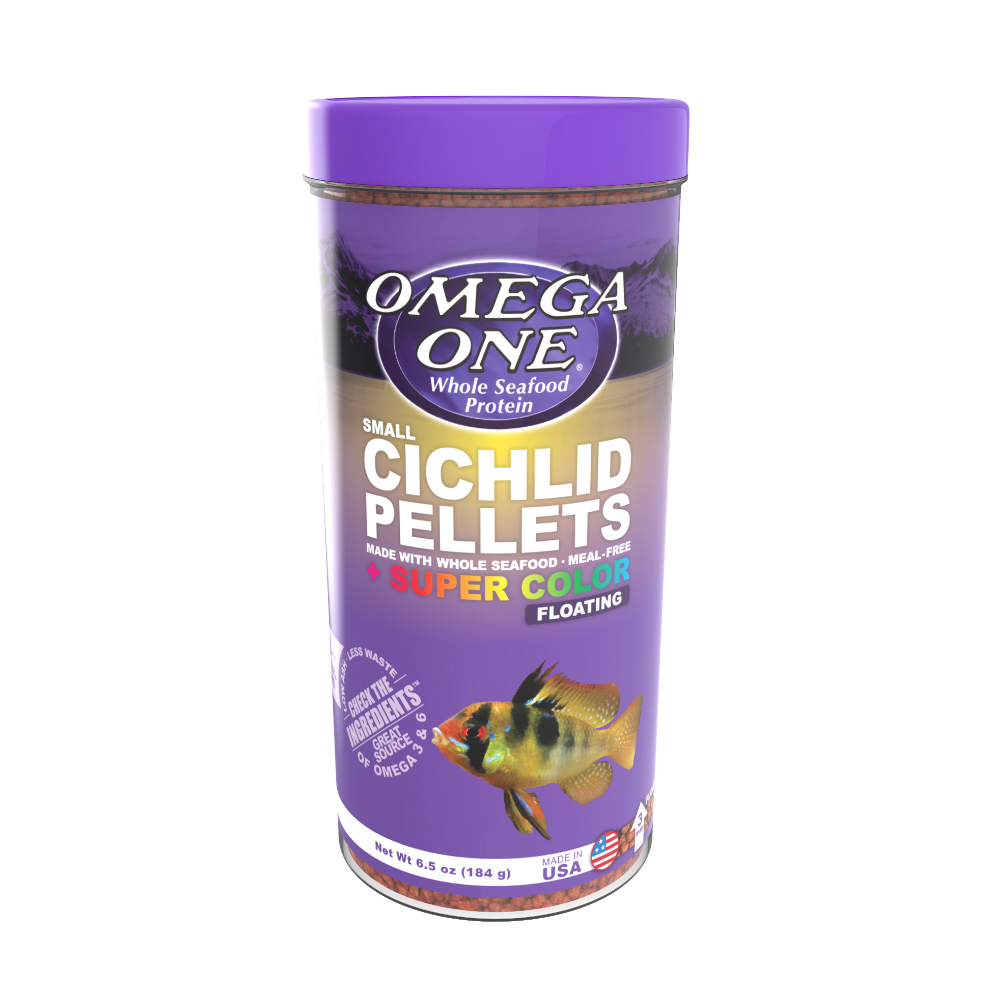 Omega One Super Color Cichlid Floating Pellet Fish Food Small Pellets 6.5 oz 698220024311