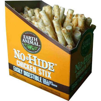 Earth Animal No-hide Chicken Stix Are Easily Digestible And 100% Free Of Rawhide! These Chews Are Made With Humanely Farm-raised Chicken, Meaning That There Are Absolutely No Factory Farms--happy Chickens Make Happy Treats! Earth Animal's No-hide Chicken