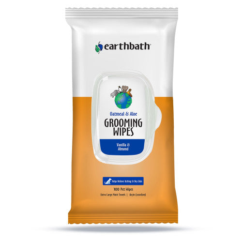Earthbath Oatmeal & Aloe Grooming Wipes Vanilla Almond Soft - Sided Pouch 30ct - Dog