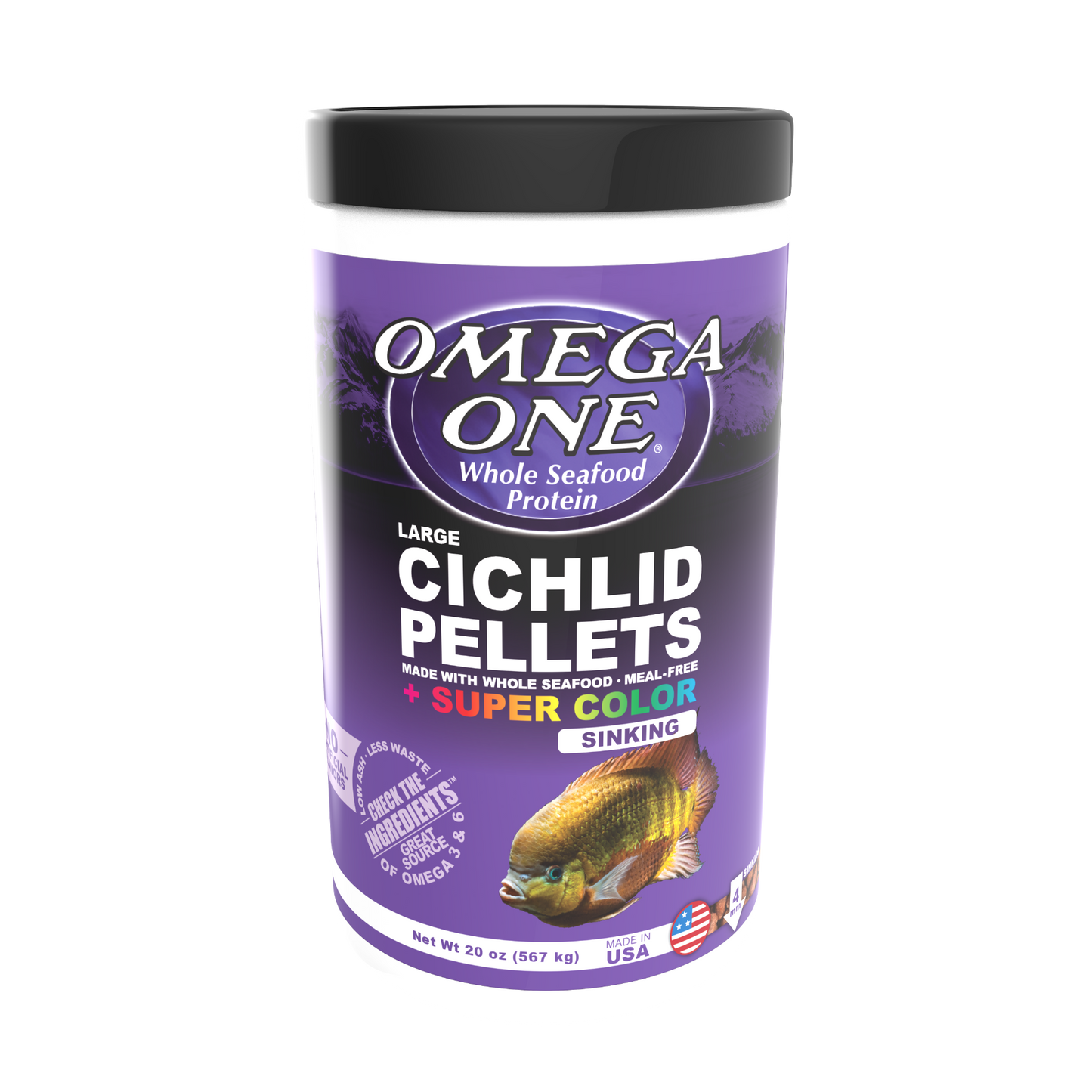 Omega One Super Color Cichlid Sinking Pellet Fish Food Large Pellets 20 oz 698220855311