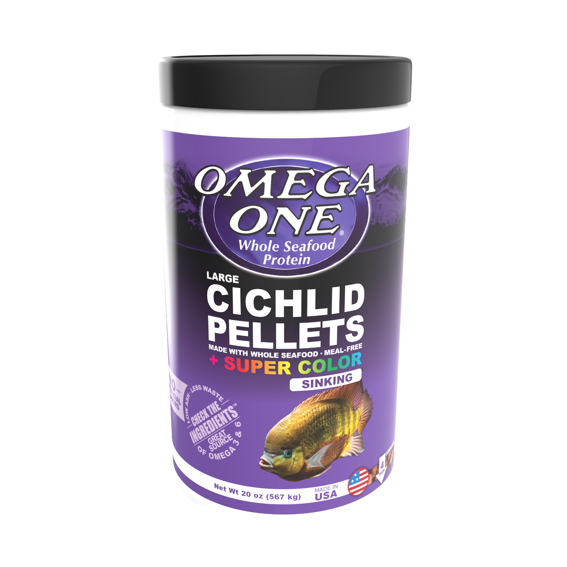 Omega One Super Color Cichlid Sinking Pellet Fish Food Large Pellets 20 oz 698220855311