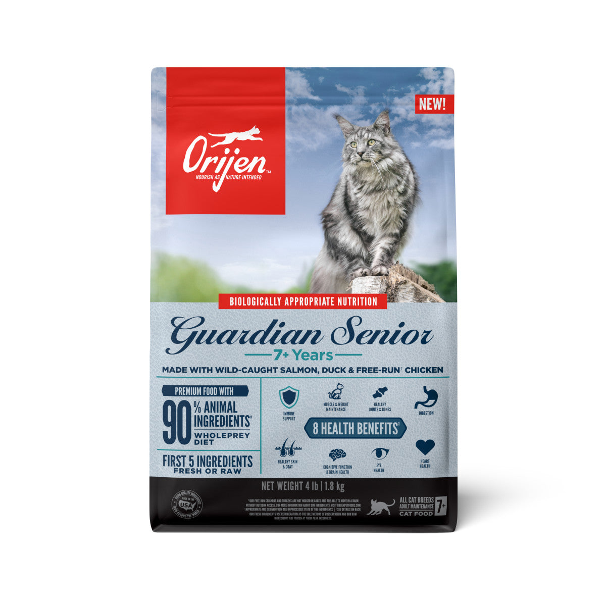 Orijen Guardian Senior 7+ Grain Free Fresh or Raw Dry Cat Food Salmon, Duck & Chicken 4 lb 064992722562