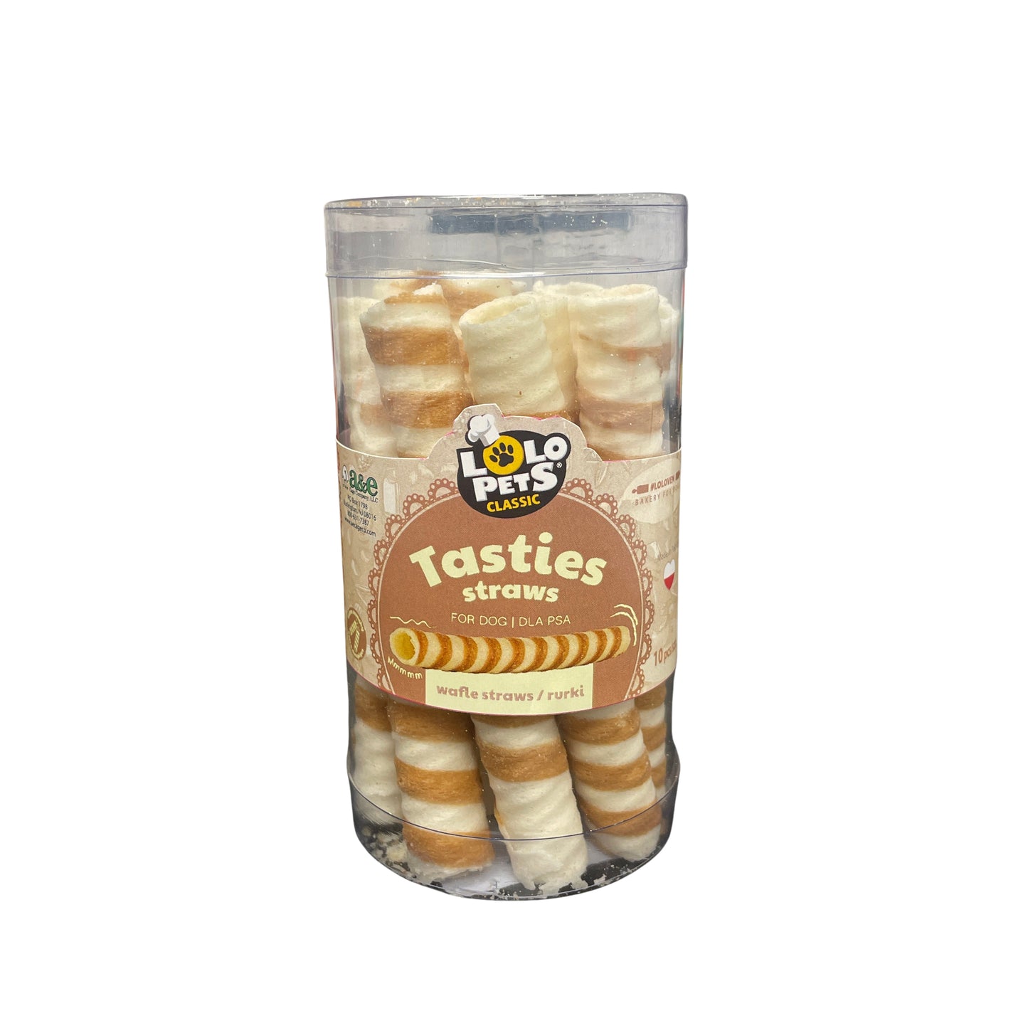 A & E Cages LoLo Pets Classic Tasties Straws Dog Treat Waffle 10 ct 644472006100