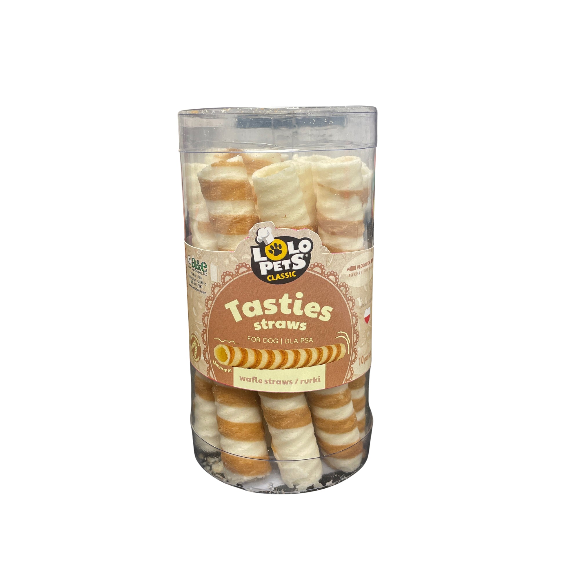 A & E Cages LoLo Pets Classic Tasties Straws Dog Treat Waffle 10 ct 644472006100