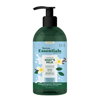 TropiClean Essentials Goat's Milk Shampoo for Dogs, Puppies & Cats 16 oz 645095004207