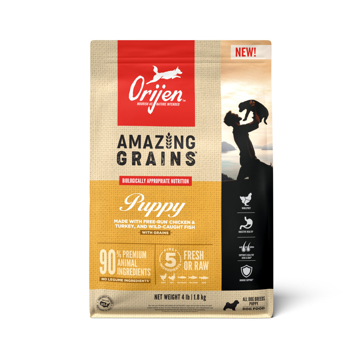 Orijen AMAZING GRAINS Dry Puppy Food Chicken, Turkey & Fish 4 lb 064992720414