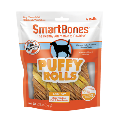 SmartBones Puffy Rolls Dog Treats Pork & Sweet Potato 4 ct 840364800249