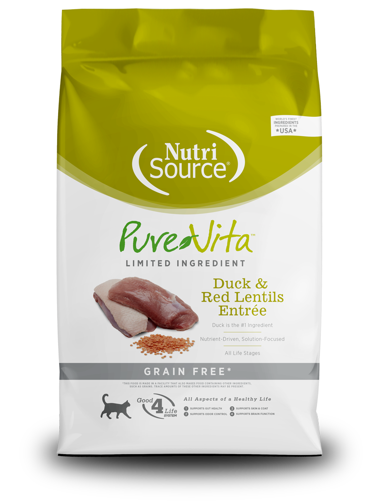 NutriSource PureVita LID Grain Free Dry Cat Food Duck & Red Lentils 12 lb 073893180111