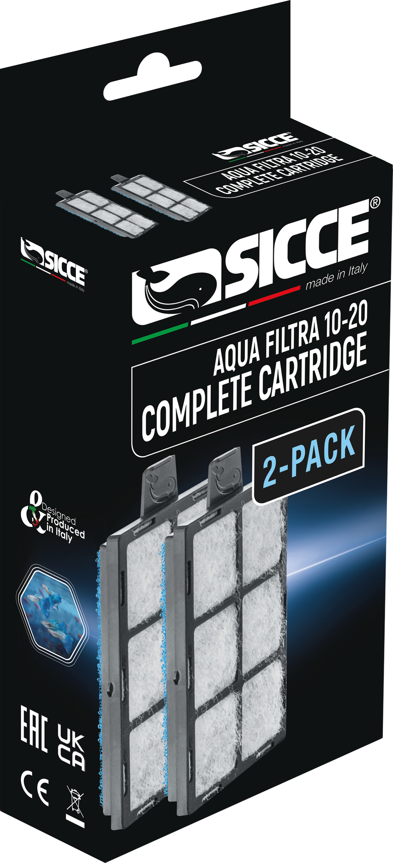 Sicce Aqua Filtra Complete Cartridge 10-20 gal, 2 pk 8011469979433