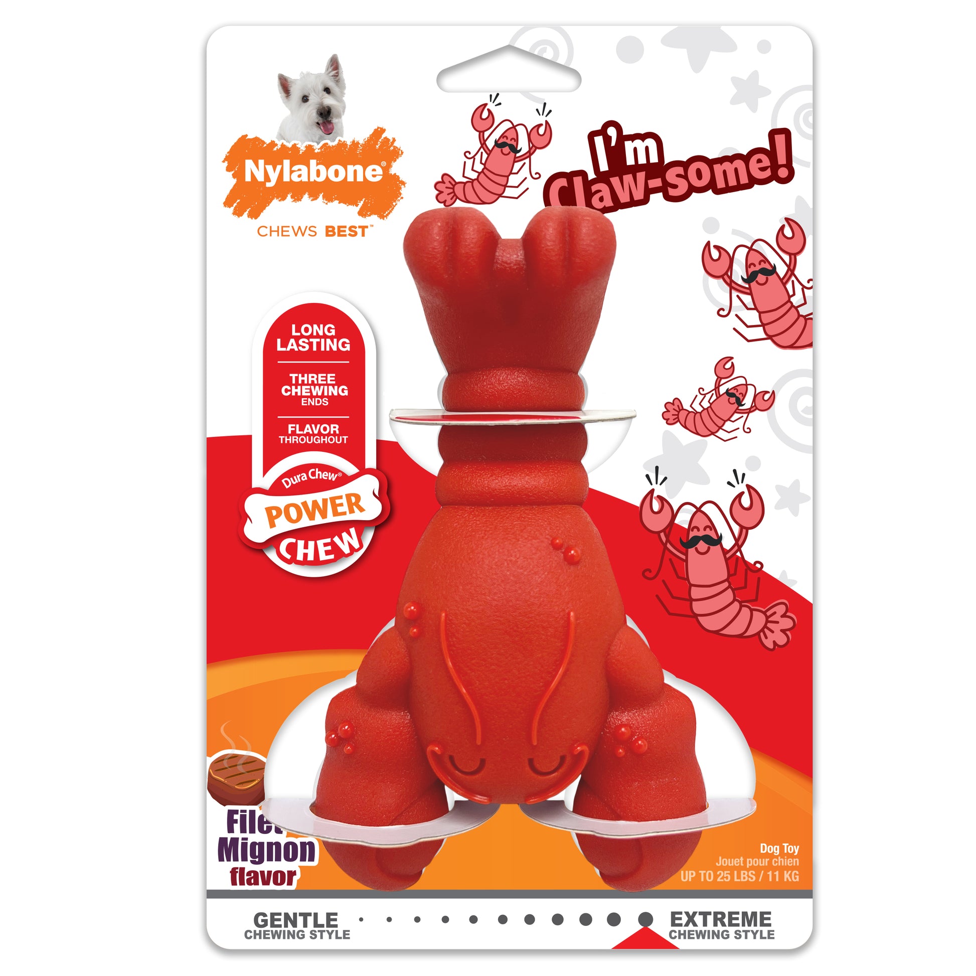 Nylabone Power Chew Lobster Dog Toy Filet Mignon Medium/Wolf - Up To 35 Lbs. (1 ct) 018214853046