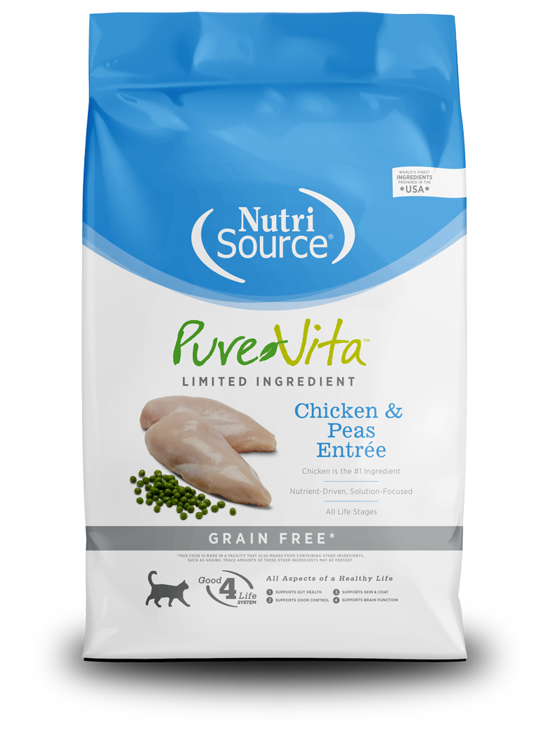 NutriSource PureVita LID Grain Free Dry Cat Food Chicken & Peas 12 lb 073893173113