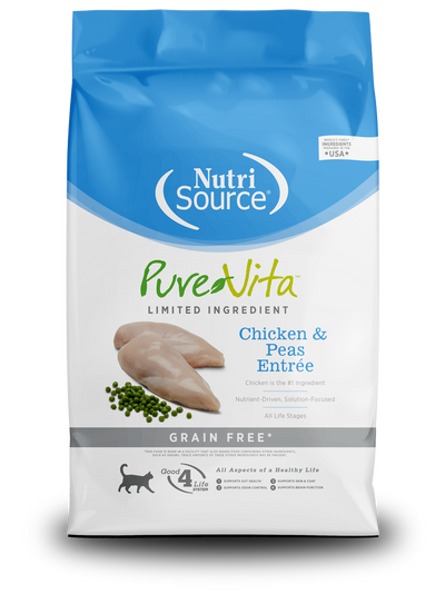 NutriSource PureVita LID Grain Free Dry Cat Food Chicken & Peas 12 lb 073893173113