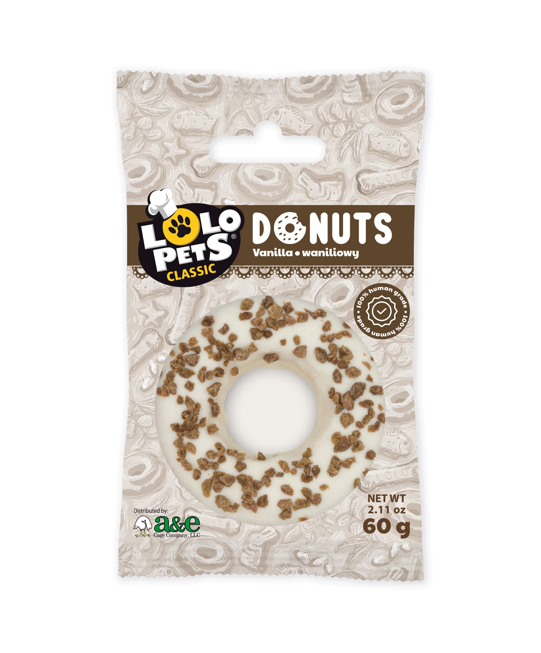 A & E Cages LoLo Pets Bakery Gourmet Donut Dog Treat Vanilla 644472006155