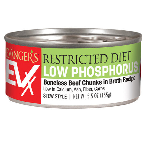 Evanger’s EVx Restricted Diet Low Phosphorus Wet Cat Food Boneless Beef Chunks in Broth 5.5oz 24pk
