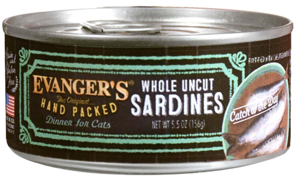Evanger's Hand Packed Wet Cat Food Whole Uncut Sardines 5.5oz 24pk
