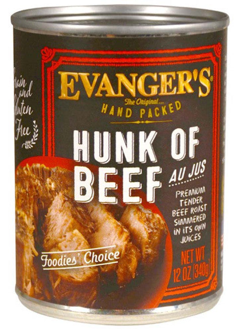 Evanger’s Hand Packed Wet Dog Food Hunk of Beef 12oz 12pk