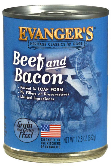 Evanger’s Heritage Classic Wet Dog Food Beef & Bacon 12.8oz 12pk