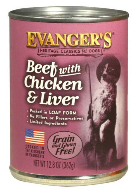 Evanger’s Heritage Classic Wet Dog Food Beef Chicken & Liver 12.8oz 12pk