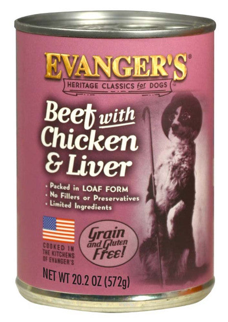 Evanger’s Heritage Classic Wet Dog Food Beef Chicken & Liver 20.2oz 12pk