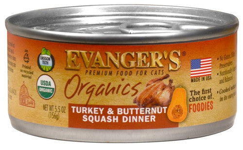 Evanger’s Organics Wet Cat Food Turkey with Butternut Squash 5.5oz