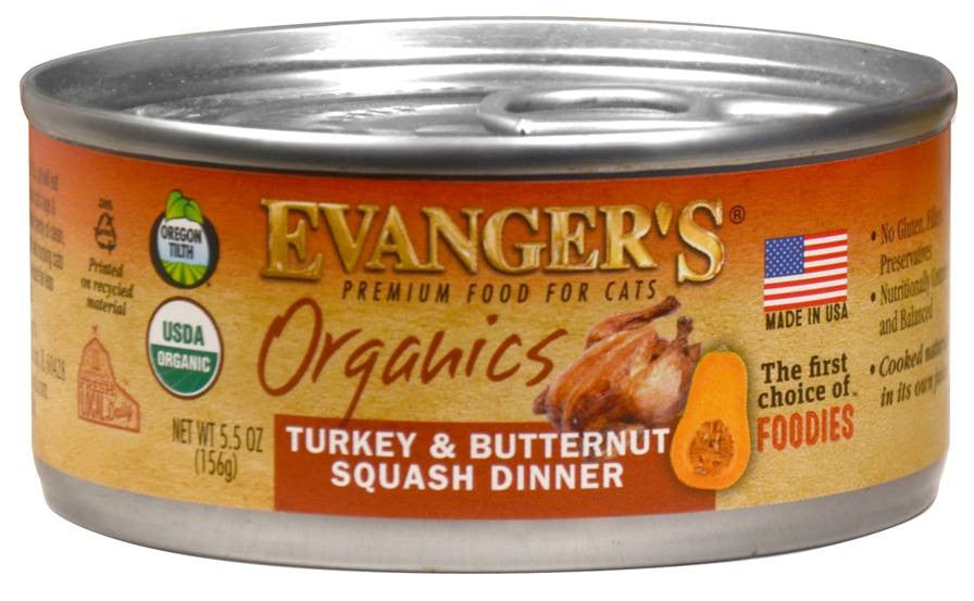 Evanger's Organics Wet Cat Food Turkey with Butternut Squash 5.5oz