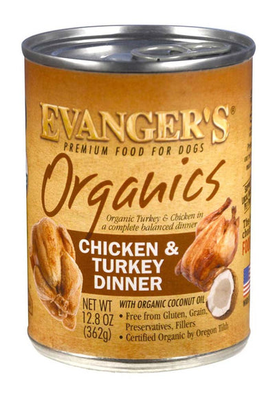 Evanger's Organics Wet Dog Food Chicken & Turkey 12.8oz 12pk