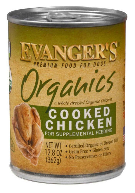 Evanger’s Organics Wet Dog Food Cooked Chicken 12.8oz 12pk