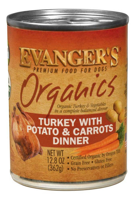Evanger’s Organics Wet Dog Food Turkey w/Potato & Carrots 12.8oz 12pk