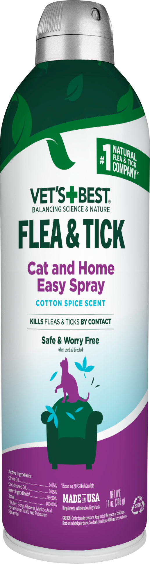 Vet's Best Flea & Tick Cat and Home Spray Cotton Spice Scent 14 oz 010279001332