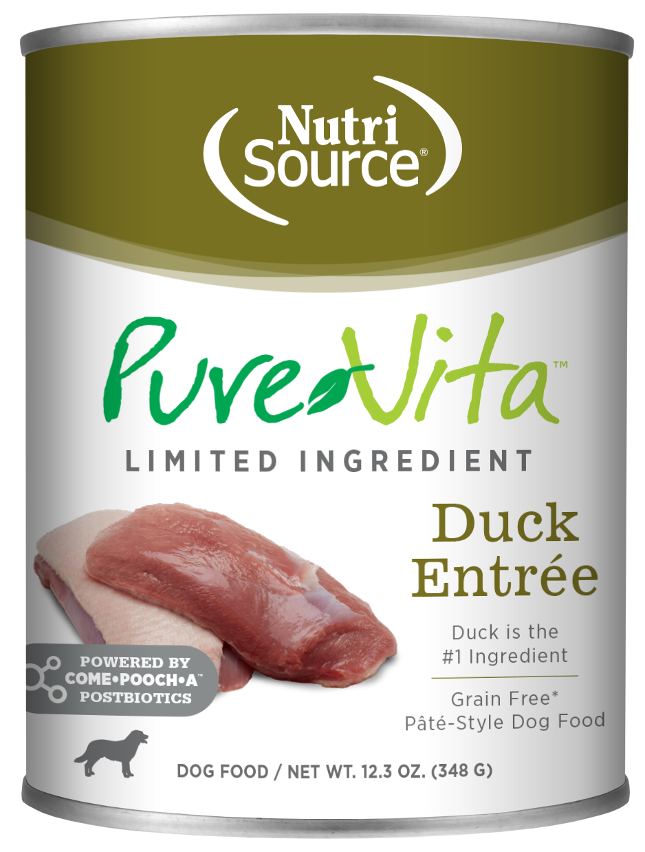 NutriSource PureVita LID Pate Grain Free Wet Dog Food Duck Entrée 12ea/12.3 oz 073893061083