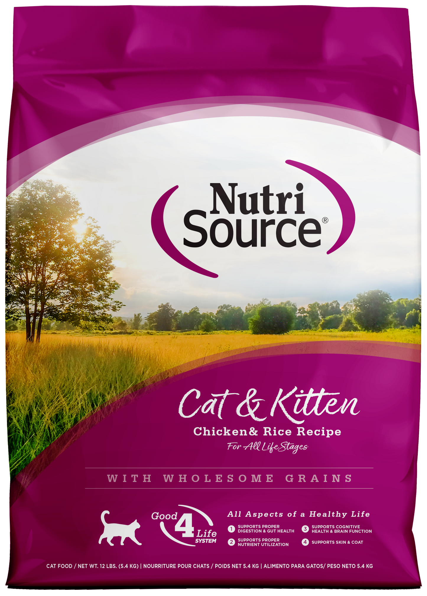 NutriSource Cat & Kitten All Life Stages Dry Cat Food Chicken & Rice 12 lb 073893280217
