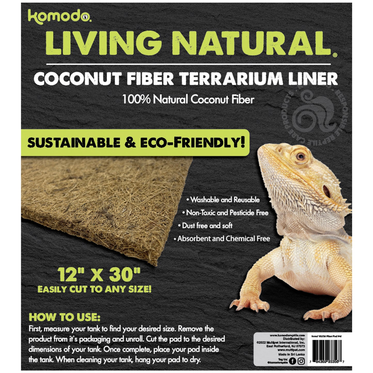Komodo Living Natural Coconut Fiber Terrarium Liner 12In X 30 in 784369933567
