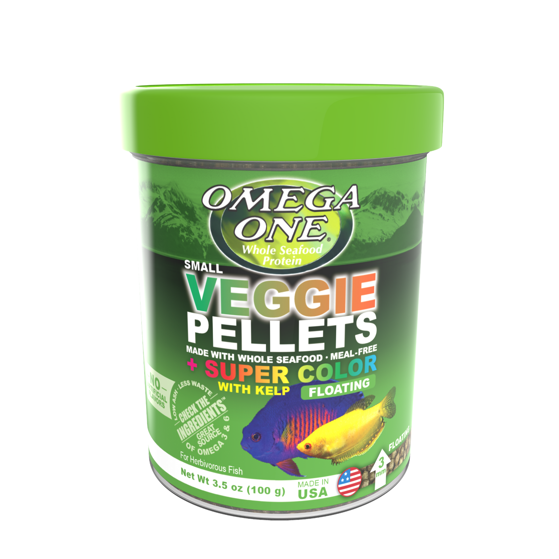 Omega One Super Color Veggie Floating Pellet w/Kelp Fish Food Small Pellets 3.5 oz 698220933217