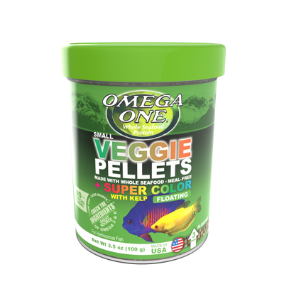 Omega One Super Color Veggie Floating Pellet w/Kelp Fish Food Small Pellets 3.5 oz 698220933217