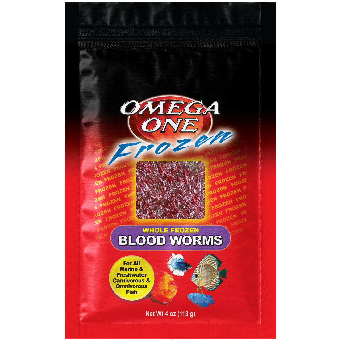 Omega One Whole Frozen Bloodworm Fish Food 4 oz SD-5 098220062014