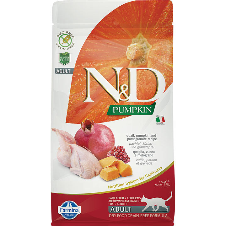 Farmina N&d Grain-free Pumpkin Quail & Pomegranate Adult Cat 3.3lb {L+1x} 8010276035387