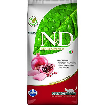 Farmina N&d Natural And Delicious Grain Free Adult Chicken & Pomegranate Dry Cat Food-11-lb-{L+1x} 8010276032683